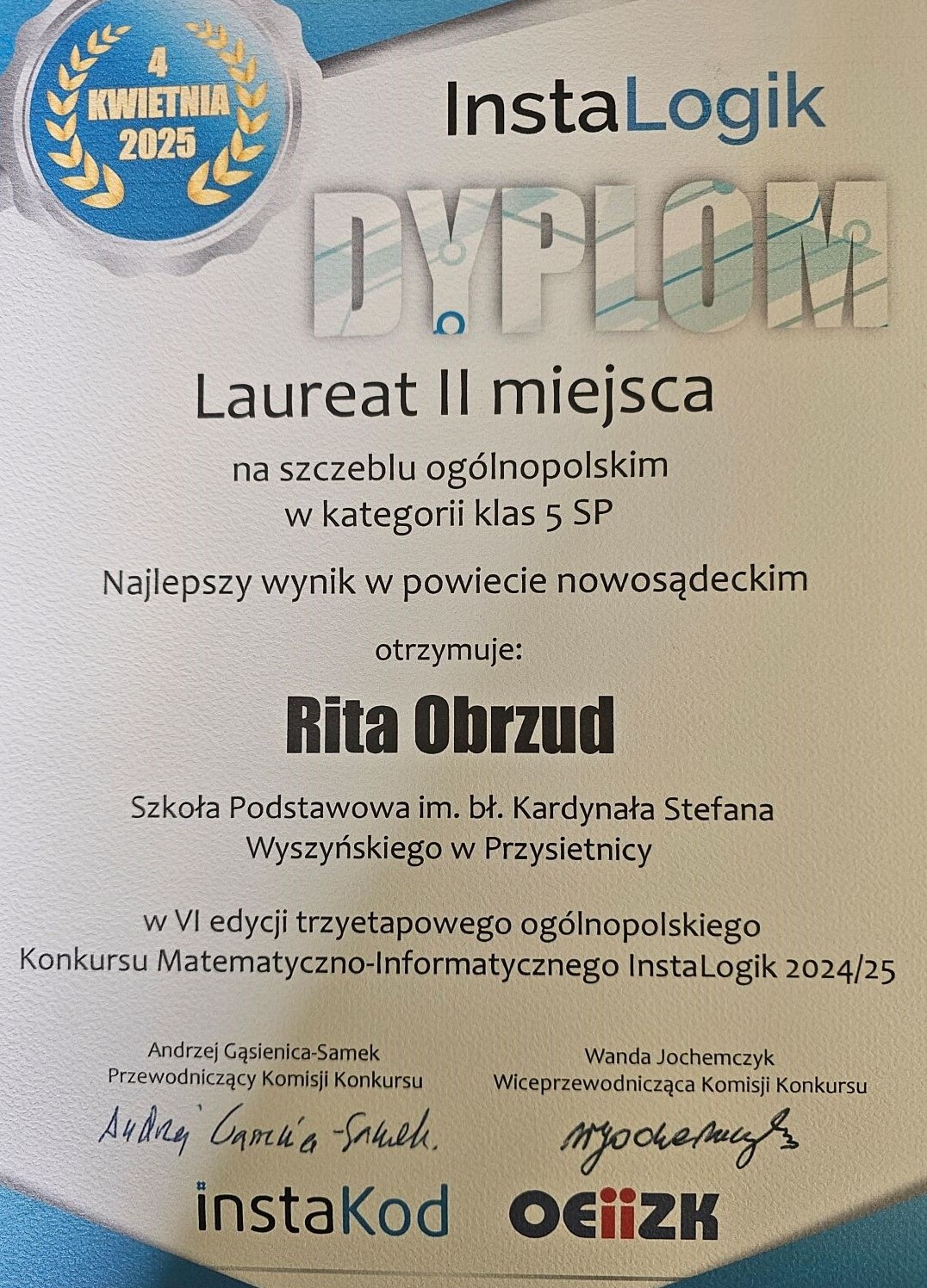 Sukces Rity Obrzud w VI edycji Konkursu InstaLogik